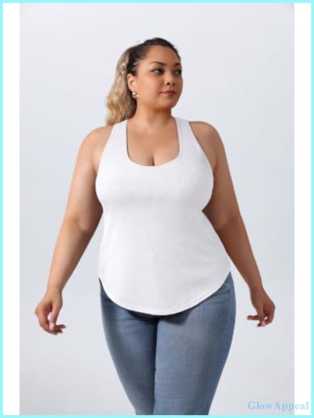 Plus Size Racerback Tank Top with Built-In Bra Wireless Support - Picture 2 of 5